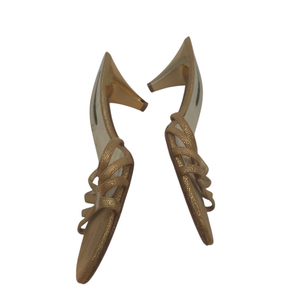 Silvana Made‎ Italy Gold Strappy Heels 40/9.5 Leather Sole Evening Sandals Gala - Picture 3 of 11